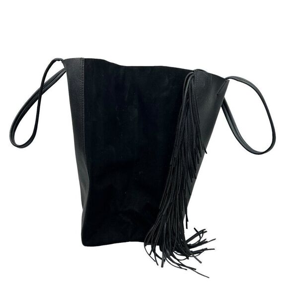 Victoria's Secret Women's Black Faux Leather Fringe Tote‎ Shoulder Bag - Picture 5 of 13